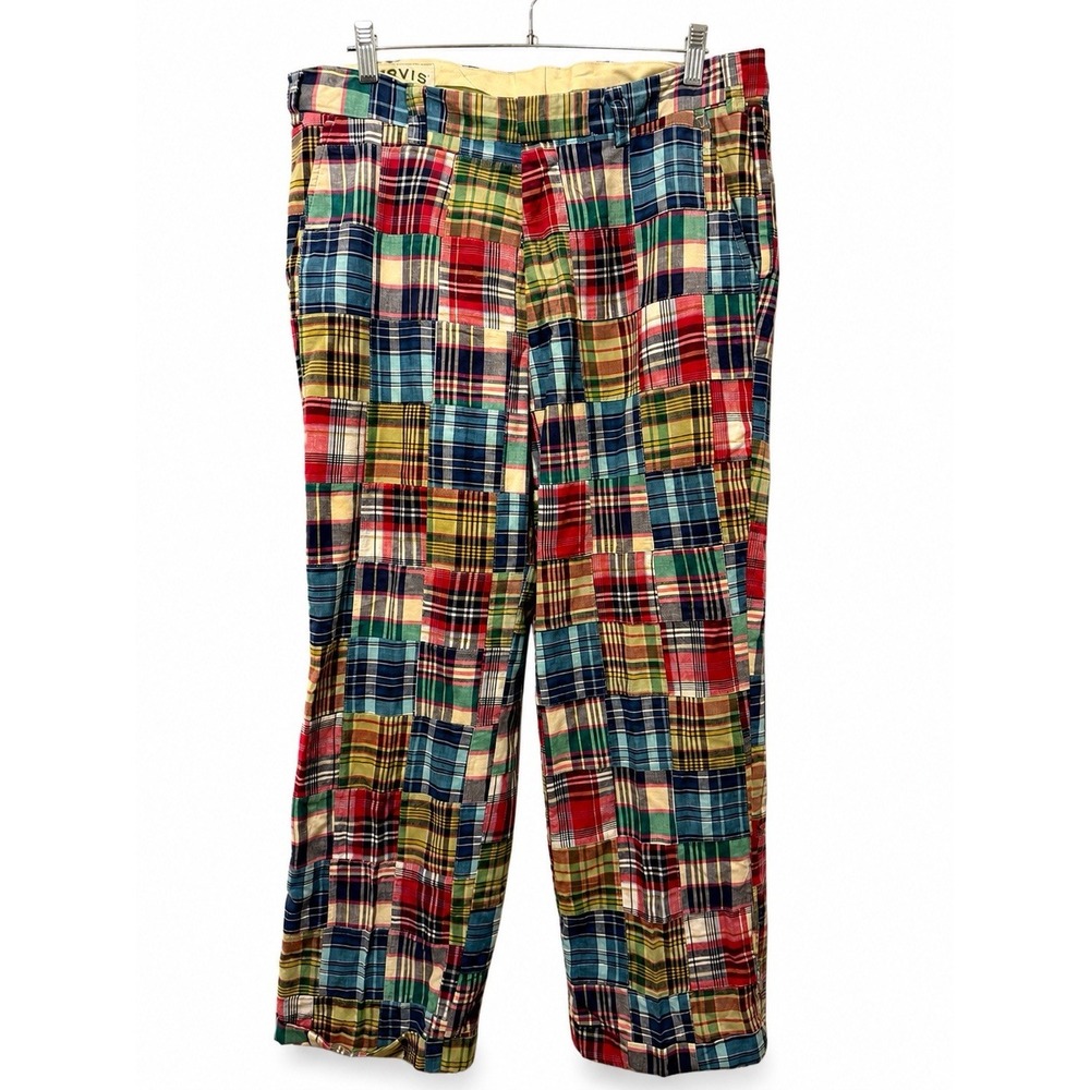 Vintage Orvis Mens 34 Patchwork Madras Plaid Pants 100% Cotton Preppy Golf